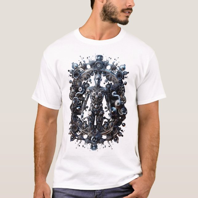 Unisex White Futuristiska AI Symphony T-Shirt (Framsida)