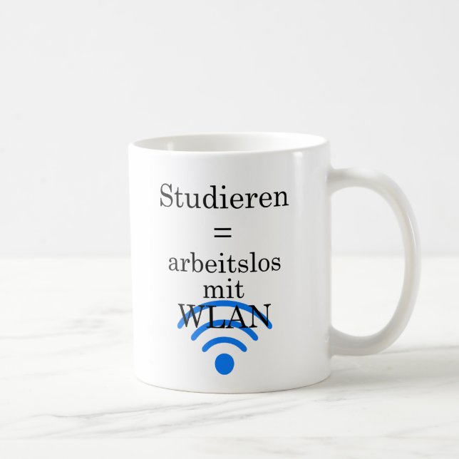 Unispruch "arbeitslos mit WLAN" Studenten Kaffemugg (Höger)