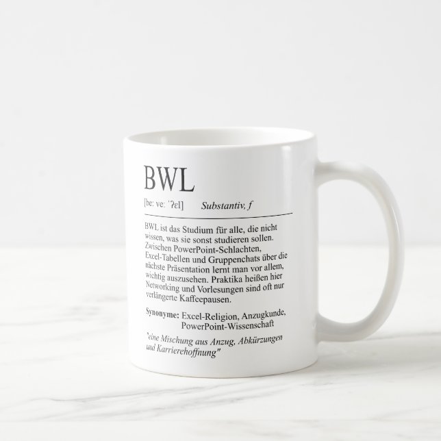 Unispruch "BWL" Student Geschenk, Studenten Kaffemugg (Höger)