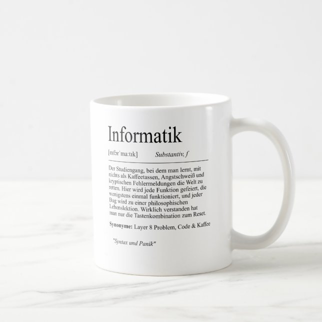 Unispruch "Informatik" Geschenk, Studenten Kaffemugg (Höger)