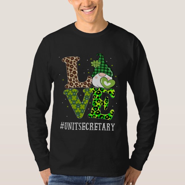 Unit Secretary Love St Patricks Day Gnome Leopard  T Shirt (Framsida)
