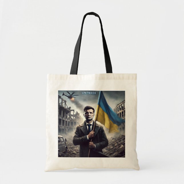 United24 Zelenskyy Holds Ukraina Flagga Tygkasse (Framsidan)