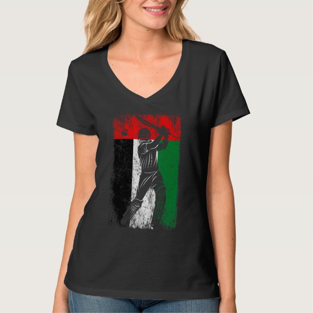 United Arab Emirates Flag Cricket Fan Player Coach T Shirt (Framsida)