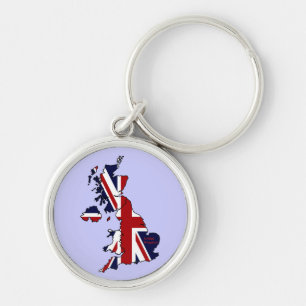 United Kingdom kartlade högvärdiga Keychain Rund Silverfärgad Nyckelring