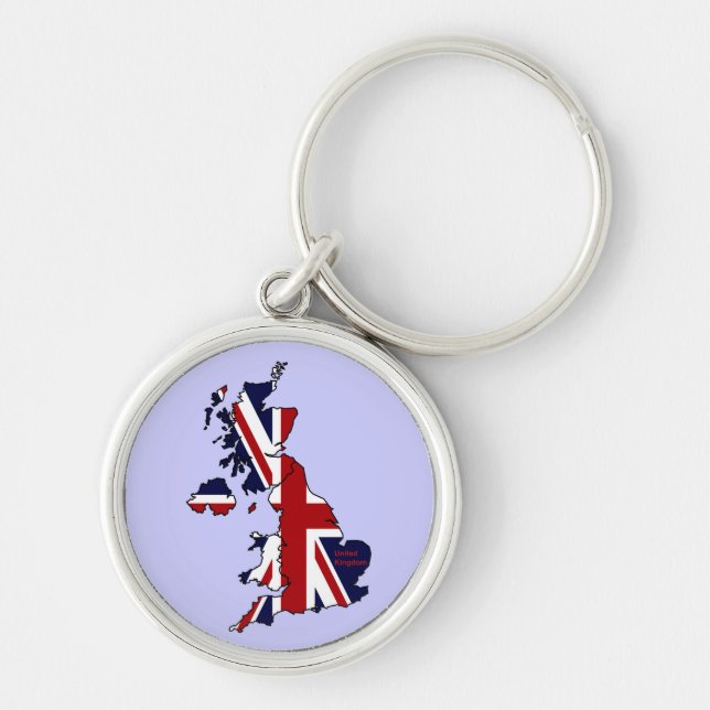 United Kingdom kartlade högvärdiga Keychain Rund Silverfärgad Nyckelring (Framsidan)