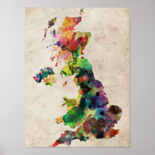 United Kingdom vattenfärgkarta Poster