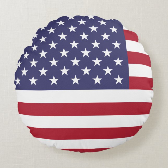 United Stater (American) Flagga Rund Kudde (Framsidan)