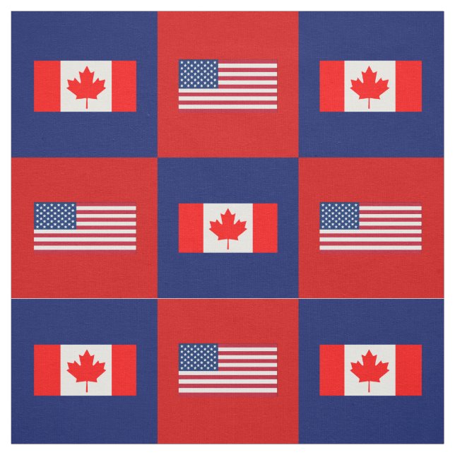 United Stater Flagga, Canada Flagga on Blue and Re Tyg (Provkarta)