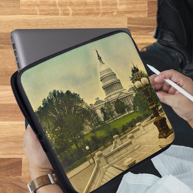 United Stater Huvudstad från Bibliotek, steg 1898 Laptop Sleeve (United States Capitol from Library Steps Date 1898 Laptop Sleeve)
