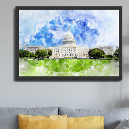 United Stater Huvudstad i Washington DC Watercolor Fototryck