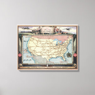 United Stater Karta Frakt Skyway via Luft Express Canvastryck