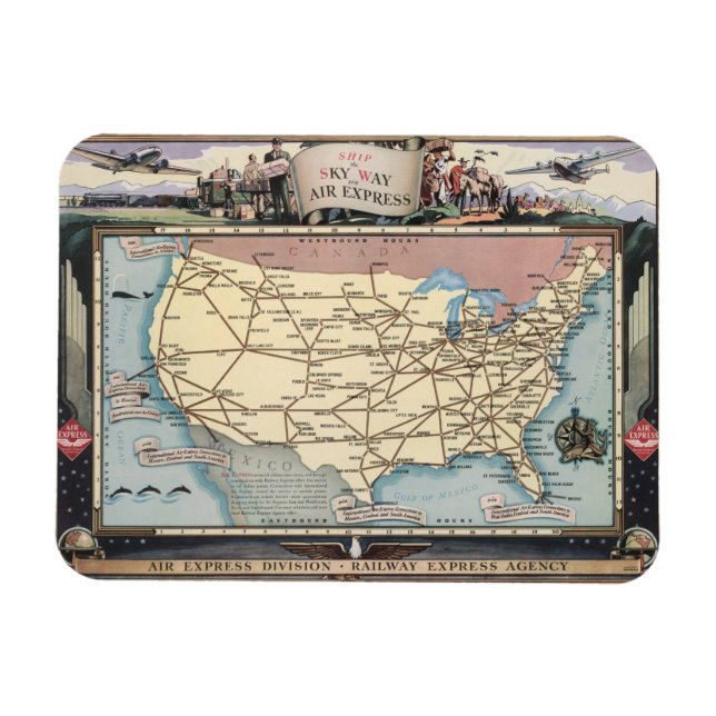 United Stater Karta Frakt Skyway via Luft Express Magnet (Horisontell)
