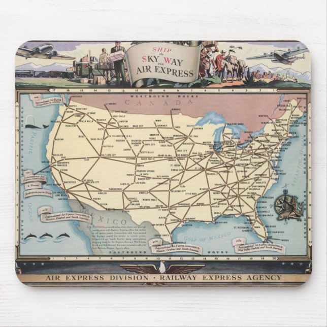 United Stater Karta Frakt Skyway via Luft Express Musmatta (Framsidan)