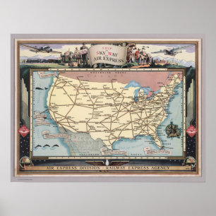 United Stater Karta Frakt Skyway via Luft Express Poster