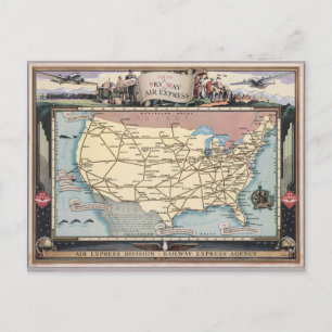 United Stater Karta Frakt Skyway via Luft Express Vykort