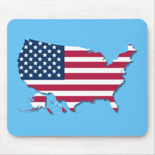 United Stater Karta och Flagga Red White och Blue Musmatta