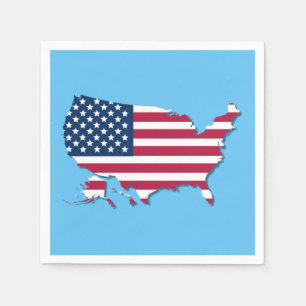 United Stater Karta och Flagga White Red och Blue Pappersservett