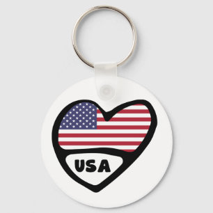 United Stater Land Code Flagga Heart Nyckelring US
