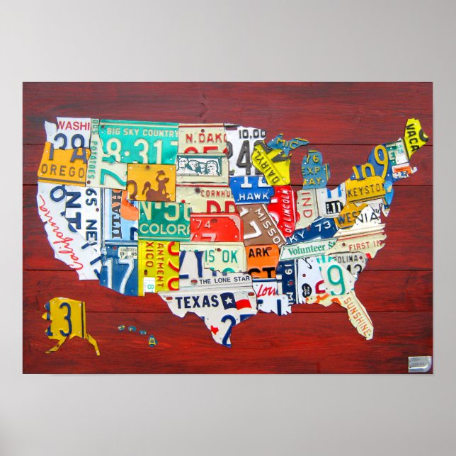 United Stater License Plate Karta 2011 Red Version Poster (Framsidan)