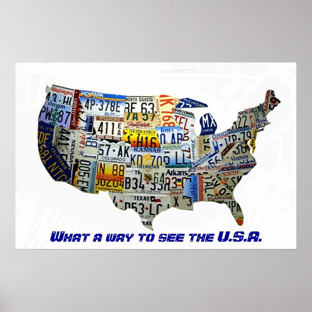 United Stater License Plate Karta Poster (Framsidan)