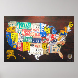 United Stater License Plate Karta Poster