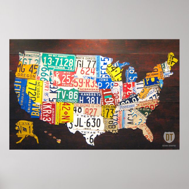 United Stater License Plate Karta Poster (Framsidan)