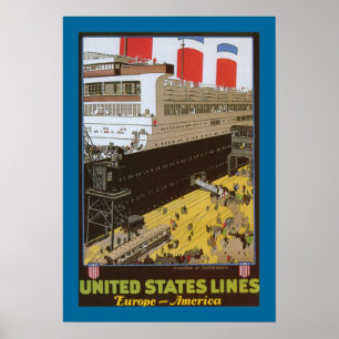 United Stater Line, Leviathan vid Dock Poster