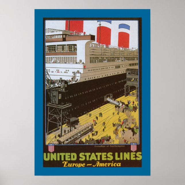 United Stater Line, Leviathan vid Dock Poster (Framsidan)