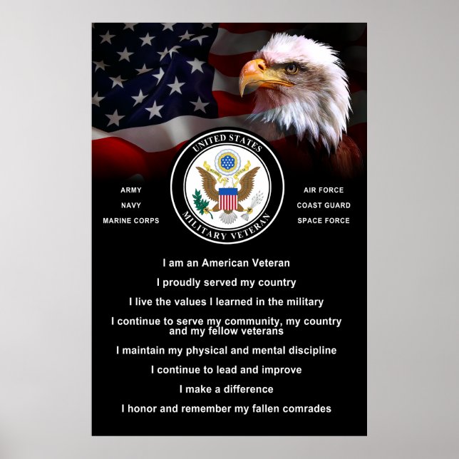 United Stater Military VETERAN Creed Poster (Framsidan)