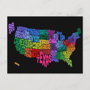 United Stater Typography Text Karta Vykort