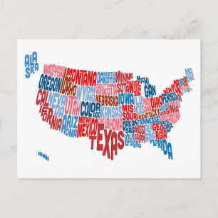 United Stater Typography Text Karta Vykort