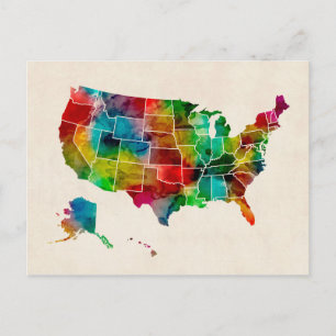 United Stater Watercolor Karta Vykort