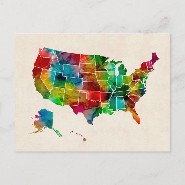 United Stater Watercolor Karta Vykort (Framsida)