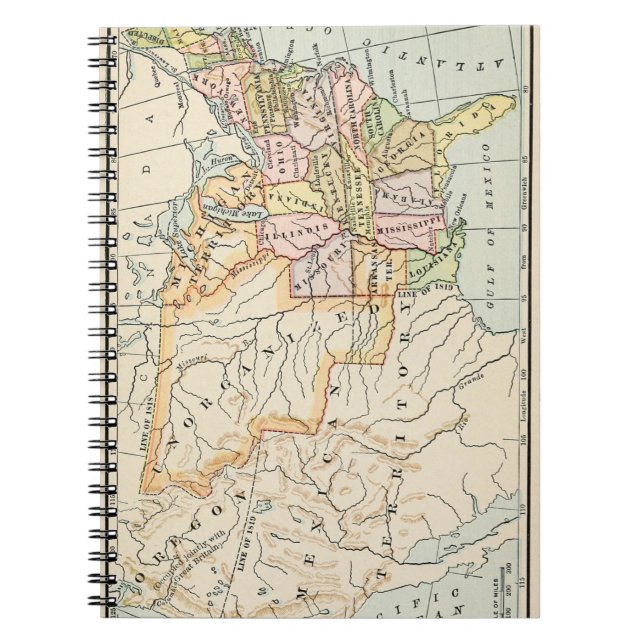 United States 1830 Historical Map Illustration Anteckningsbok (Framsidan)