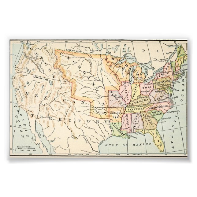 United States 1830 Historical Map Illustration Fototryck (Framsidan)