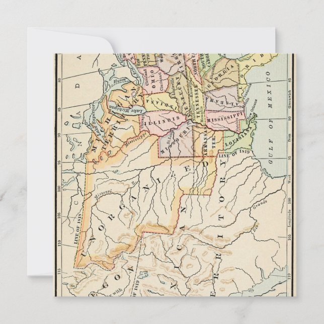 United States 1830 Historical Map Illustration Julkort (Framsida)