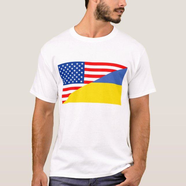 United States Amerika ukraine halv flagga USA T-shirt (Framsida)