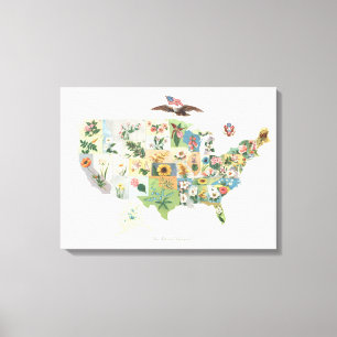 United States blommar kartan - vår Canvastryck