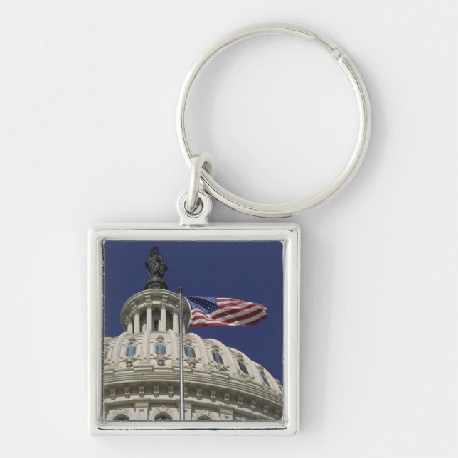 United States Capitol, Washington, DC Fyrkantig Silverfärgad Nyckelring (Framsidan)