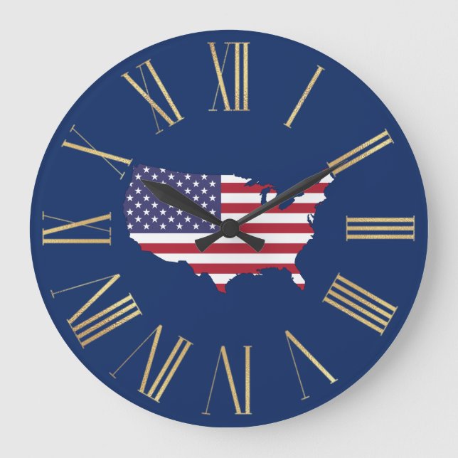 United States Country and Flag on Blue Stor Klocka (Framsida)