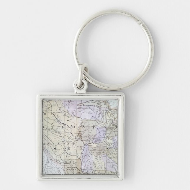 UNITED STATES KARTLÄGGER, c1812 Fyrkantig Silverfärgad Nyckelring (Framsidan)