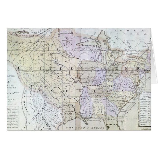 UNITED STATES KARTLÄGGER, c1812 Hälsningskort (Framsidan Horizontal)