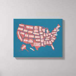 United States kartlägger typografi Canvastryck