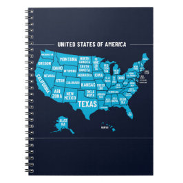 United States Map Teal Minimal Design Anteckningsbok