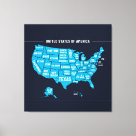 United States Map Teal Minimal Design Canvastryck