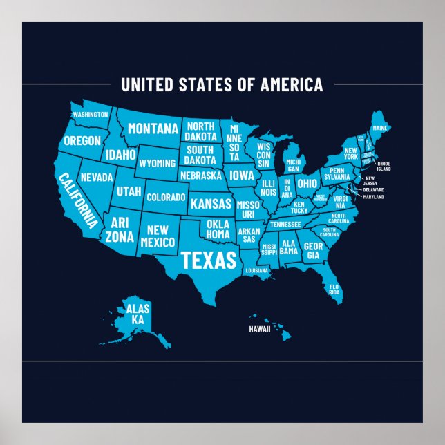 United States Map Teal Minimal Design Poster (Framsidan)