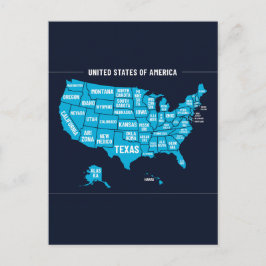 United States Map Teal Minimal Design Vykort