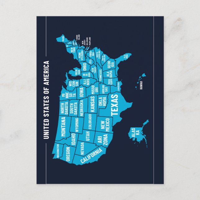 United States Map Teal Minimal Design Vykort (Framsida)