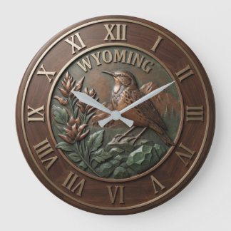 United States Meadowlark and Buffalo Nature Wood Stor Klocka