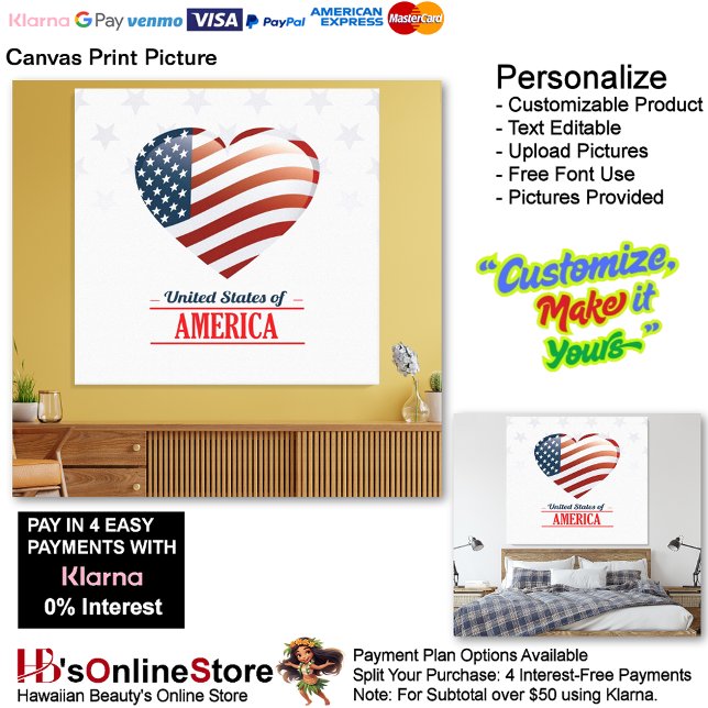 United States of America Flag Heart 11 Picture  Canvastryck (United States of America Flag Heart Canvas Print Picture 11.)